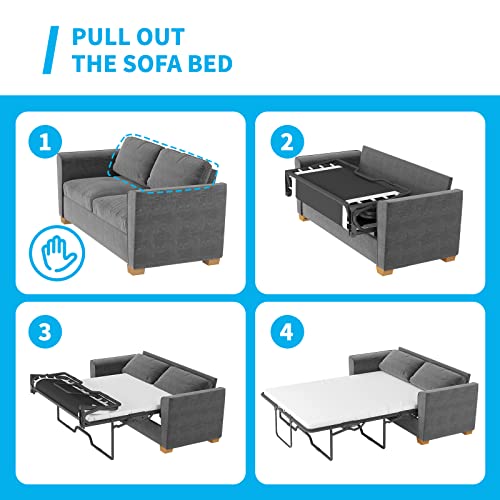 Mjkone Pull Out Sofa Bed, Sleeper Sofa Bed with Memory Foam Mattress, 2in1 Pull Out Couch Bed