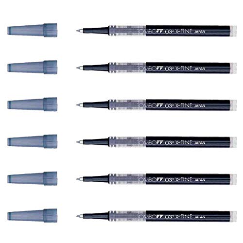 TOMBOW Pack of 6 Refills for Rollerball Pens Fine Tip 0.5 mm Line 0.3 mm Black