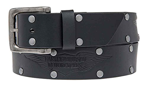Harley-Davidson Men's Speed Bump Belt, Studded Black Leather Belt HDMBT11033-BLK
