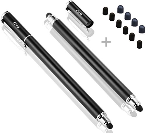 Bargains Depot (2 Pcs) [New Upgraded][0.18-inch Small Tip Series] 2-in-1 Stylus/Styli 5.5-inch L with 10 Replacement Rubber Tips -Black/Black