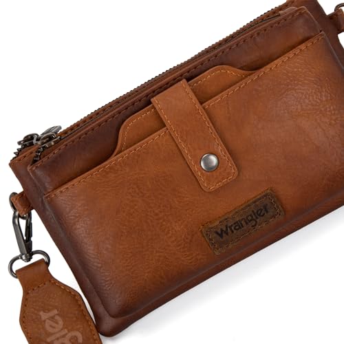 Montana West Wrangler Distressed Crossbody Purses for Women Multi-function Card Holder Wallet Small Purse with Double Zipper