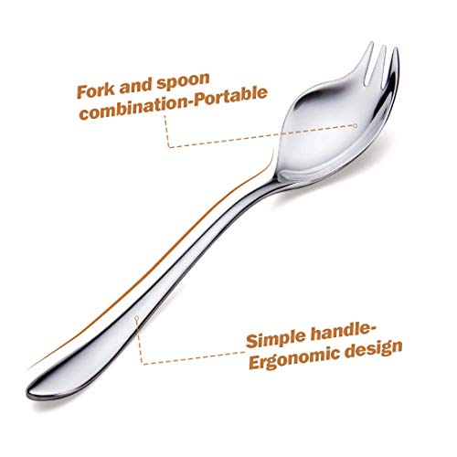 HISSF 7.08-Inch Spork, Multifunctional Spoon, Stainless Steel Spoon, Spoon for Salad, Dessert, Pasta, Soup, Set of 4