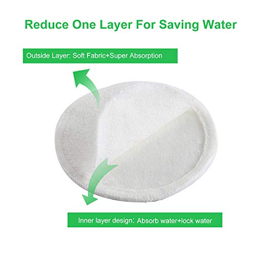 Reusable Makeup Remover Pads 20 Pack, Soft Organic Bamboo Facial Cotton Rounds, Washable Eco-friendly Natural Facial Cleansing Cloths for Eye Makeup Remove, with Laundry Bag and 2 Makeup Sponges
