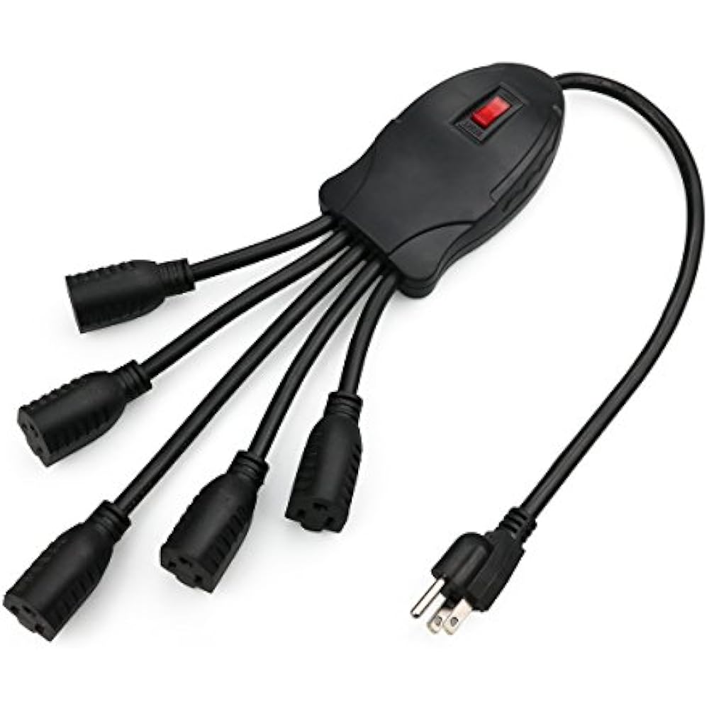 5 Outlet PowerSquid Multiplier 14 AWG Grounded Extension Cord Strip 1