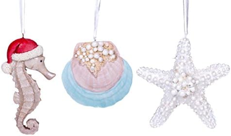 Seashell Starfish Seahorse Coastal Resin Christmas Ornament Figurines Set of 3
