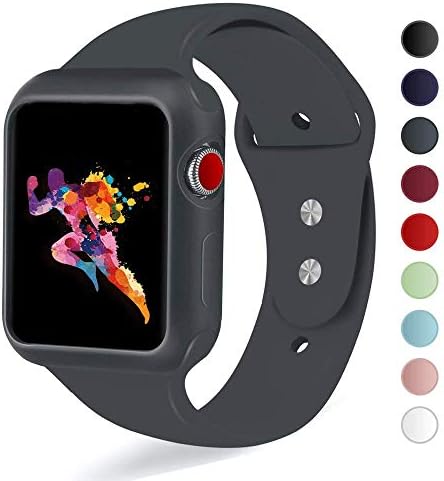 KEASDN Compatible with Apple Watch Band with Case 38mm 42mm, Silicone Sport iWatch Strap Band with Shock-Proof Case Compatible with Apple Watch Series 3/2/1