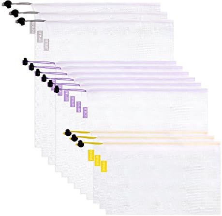 USTYLES 12Pcs Reusable Produce Bags, Superior Double-Stitched Strength Premium Mesh Bags with Color Tag Weight Lightweight See-Through ECO-friendly Reusable Grocery bag Storing Fruits Veggies Toy