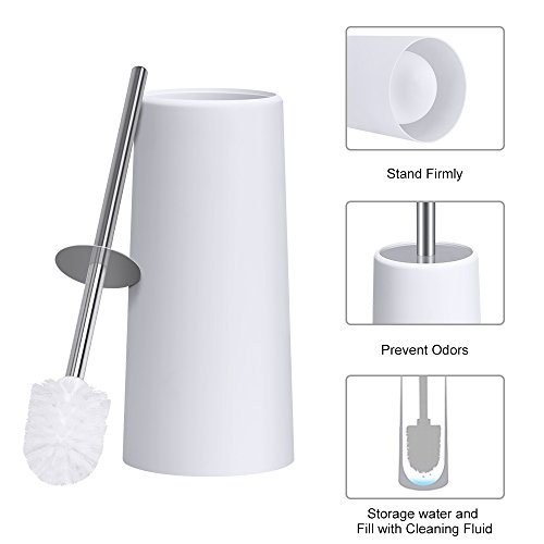 E-Gtong Toilet Brush and Holder, Modern Design Longer Brush with Sturdy Holder, Stainless Steel Handle and Lid, Two Replaced Brushes for Bathroom Toilet