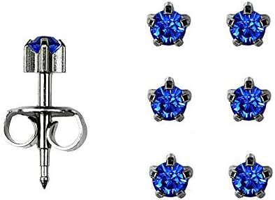 Set of 3 Pairs September Birthstone Surgical Stainless Steel Prong 4.0mm Stud Earrings