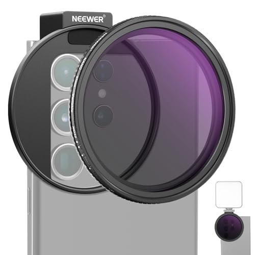 NEEWER 67mm Clip On Variable ND2-ND32 Handy Objektiv Filter Set, Telefon Clip mit Gewinde Adapterring/Cold Shoe/Verriegelungsknopf, HD ND Filter für i