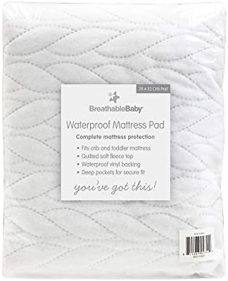 BreathableBaby Waterproof Crib Mattress Pad — Fits Full-Size Crib & Toddler Mattresses Measuring 52″ x 28″ (132.1 x 71.1 cm)