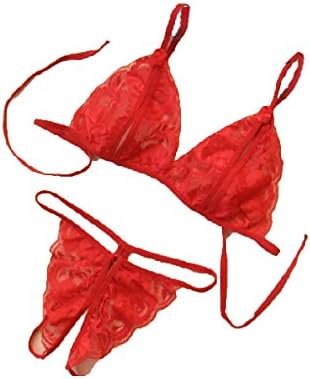 Women’s Sexy Sleepwear Lingerie Lace Open Bikini Set Bed Nightwear,Red