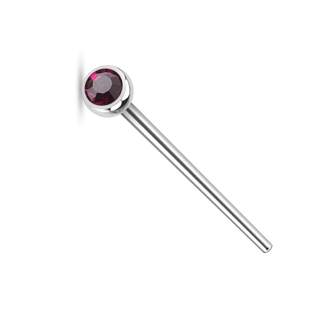 PiercedOff 316L Surgical Steel 0.8mm Fishtail Nose Stud with a 2.5mm Purple CZ Gem - Length 19mm