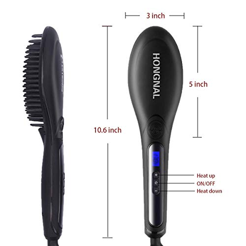 HONGNAL Hair Straightener Brush with Anion Ceramic Iron, Straightening Brush Comb Anti-scald Faster Heating, 110-240V Hot Combs Hair Straightener Auto Shut Off Digital Controls - Thumbnail 5
