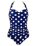 Cocoship 50s Retro Vintage Floral Print White Polka One Piece Swimwear Monokinis(FBA)