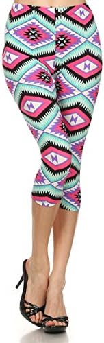Leggings Mania Women's Printed Cropped Capri Leggings Teal Pink Tribal