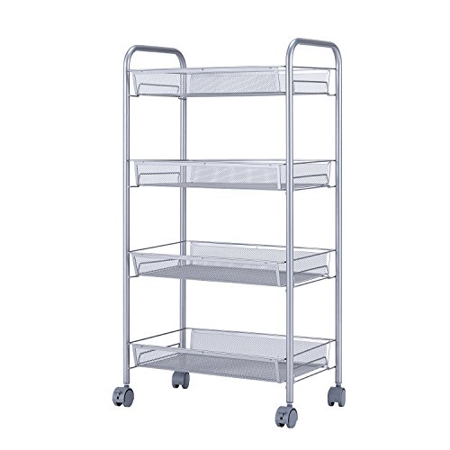 SINGAYE Utility Cart with 4 Baskets on Wheels, Mesh Wire Rolling Cart