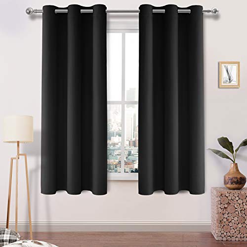 DWCN Blackout Curtains Room Darkening Thermal Insulated Grommet Window Curtain for Bedroom Living Room 42 x 63 Inch 1 Panel, Black Thick Curtain