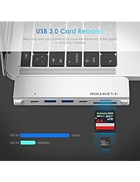 LENTION - Hub portátil USB-C con Thunderbolt 3 de 40 Gbps, 100 W de potencia, HDMI 4K, 2 USB 3.0, lector de tarjetas SD Micro SD y adaptador de datos tipo C para MacBook Pro 13 15 (2018-2016) (plata)