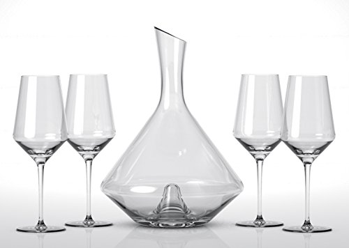 Miko Wine Decanter, Hand Blown 100% Lead Free Crystal Clear Wine Decanter Set With 4 Cabernet Wine Glasses And Sphere/Indent Wine Carafe