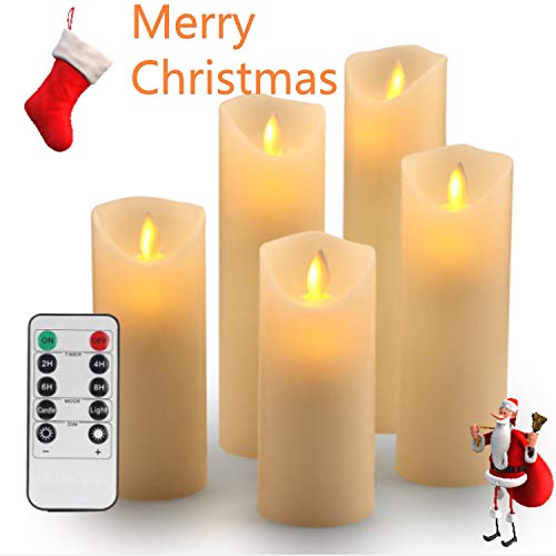 TEECOO Battery Candles, flameless Candles 5-Pack Φ 2.2" x H 5" 6" 7" 8" 9" Set of 5 Real Wax Pillar LED Candles With10-key Remote Control Timer 300+ Hours (5, Ivory) - Thumbnail 6