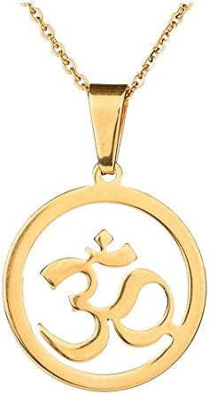 Stainless Steel Necklace Mandala Yoga Sign Crown Round Pendant (Yoga Sign)