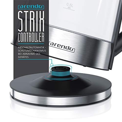 Arendo - Glas Wasserkocher mit Temperatureinstellung und Teesieb Teekocher - Einstellbare Temperaturen 40, 70, 80,100 Grad - 1,7 Liter - Abschaltautomatik - Warmhaltefunktion – Bild 4