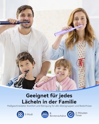 JTF Sonic Electric Toothbrush - Deep Cleaning for Sensitive Gums, 5 Modes, 45 Days Battery, 8 Heads, IPX7 Waterproof, Smart Timer, Ideal for Travel (Black)