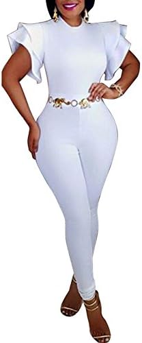 Fadvanes One Piece Bodycon Jumpsuit for Women Party Ruffle Sleeveless Solid Long Romper Pants Outfit