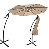 STRONG CAMEL 9' CANTILEVER SOLAR 40 LED LIGHT PATIO UMBRELLA OUTDOOR GARDEN ALUMINIUM MARKET-BEIGE