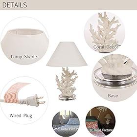 Glitzhome 19.29''H Coral Novelty Table Lamp-Farmhouse Marine Design with White T/C Shade Neutral Lampshade & Soft… 41qL7VYxqiL