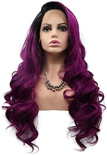 26 inches Mermaid Mix Purple Wig Heat Resistant Synthetic Lace Front Wigs For Drag Queen Black Roots To Violet/Lavender Women Cosplay Party Wigs(Ombre Purple)