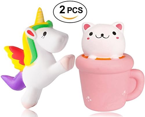 Jumbo Slow Rising Squishies Kawaii Cream Scented Soft Squeeze Stress Relief Toys for Kids and Adults - Unicorn + Cat Cup