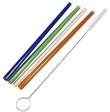 Glass Drinking Straws with Cleaning Brush Multi Color Variety Pack-Blue, Green, Clear, Orange (4 Pack)