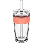 KeepCup Cold Cup - Longplay Double wall Glass Ice Coffee Tumbler with Lid and Straw - 16oz (454ml) - Californian Shrimp