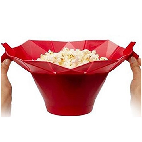 Fashionwu Microwave Popcorn Popper Silicone Microwave Popcorn Maker Popcorn Popper Popcorn Bowl Kitchen Baking Tools Red