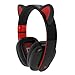 Censi Cat Ear Bluetooth Headphones, Over Ear Noise Canceling Wired Bluetooth Headphones with Mic,Over ear headphones, Valentines Day Gifts for Him (Black+Red, Bluetooth)