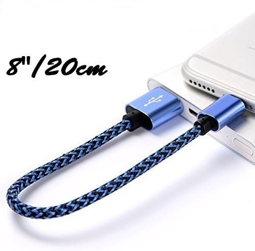 UNMCORE Braided Nylon Short Micro USB Power Bank Charging Data Cable Oxidation Resistance for All Android Smartphone Devices (20 cm) - Blue