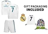 Fan Kitbag Ronaldo #7 Real Madrid Home Long Sleeve Youth Soccer Jersey & Shorts Kids Premium Gift Kitbag ✮ BONUS Ronaldo #7 Picture Backpack