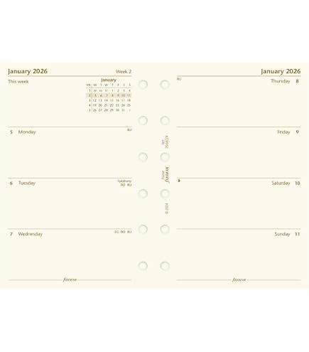 Filofax Personal 2026 Diary Refill - Week On Two Pages, Cotton Cream Paper, 5 Languages