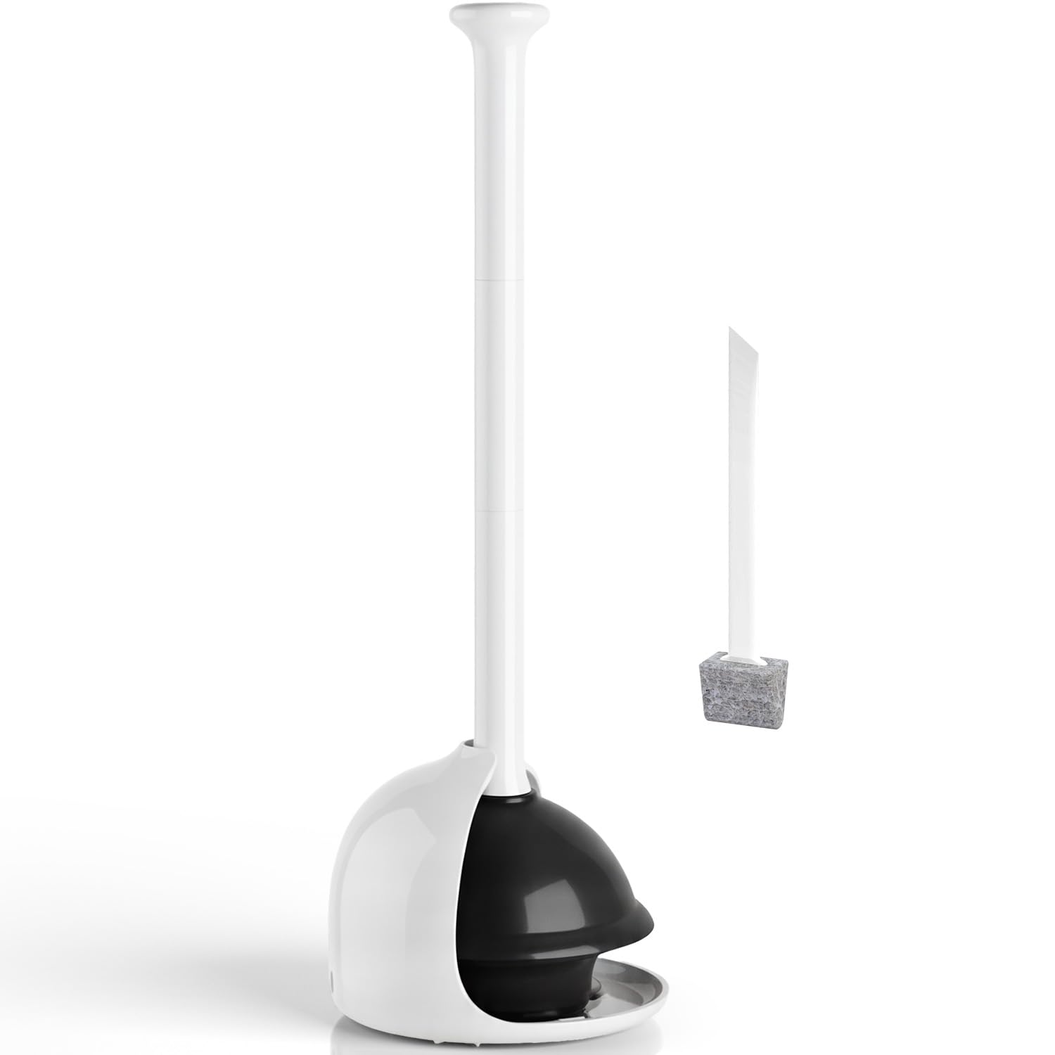 FORASTO Toilet Plunger with Holder, Heavy Duty Plunger and Holder Combo for Bathroom Cleaning, Bathroom Decor, Bathroom Accessories, Toilet Bowl Cleaners, 18.8-Inch White