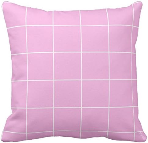 GENYOLO Pink Grid Pillow. Pastel Aesthetic Room Decor (Pink and White, 16x16 Full Pillow)