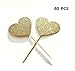 40PCS IFfree Best Heart Cupcake Toppers, Gold Glitter Heart Large Cupcake Toppers Golden Wedding,Weddings, Bridal or Baby Shower.