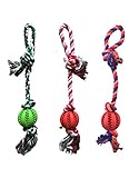 Chew Rope Toy Green for Dogs Puppies 1 count - with Strong Play Ball for Tug of War - Best for Medium & Small Breeds - Extended Warranty