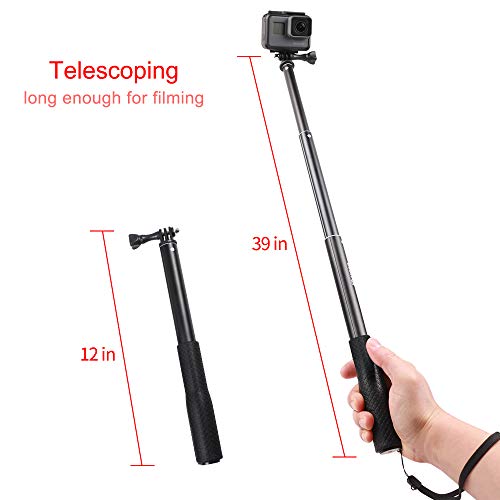 SUREWO Aluminum Rubber Waterproof Selfie Stick,Extendable Handheld Monopod Adjustable Tripod Pole Compable Gopro Hero (2018) 6/5/4 Black Hero 5/4 Session 4 Silver 3+ AKASO Xiaomi YI and More