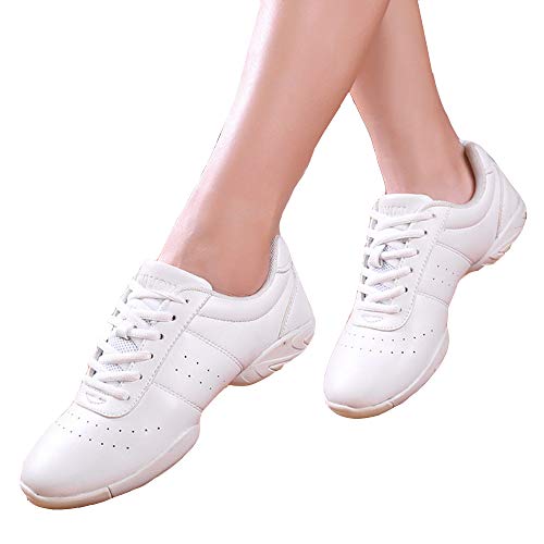 WUIWUIYU Womens Girls Lace-Up Aerobics Gymnastics Cheerleading Dance Shoes Sport Training Sneakers White US Size 2.5 M
