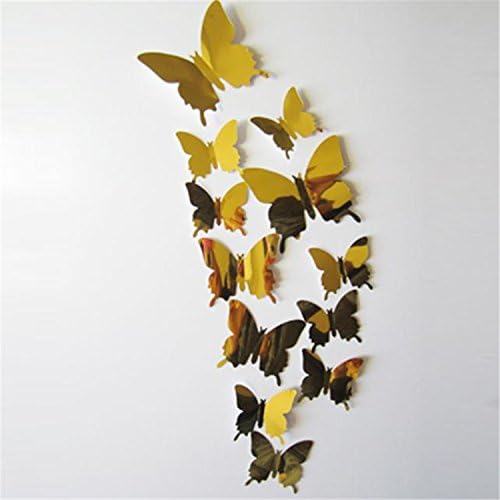 HongXander 3D Mirror Wall Art Wall Stickers Decal Butterflies Home Decors (Gold)