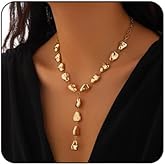PINK TOWN Gold Silver Teardrop Necklace for Women Trendy Teardrop Drop Y Long Pendant Necklace Chunky Tassels Necklace Dainty Tassel Y Necklace Christmas Birthday Wedding Party Costume Jewelry