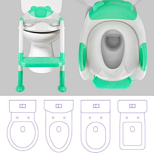 PITAYA Potty Training Seat with Step Stool Ladder,Comfortable Safe Potty Seat with Anti-Slip Pads Ladder ,Potty Training Toilet for Kids Boys Girls Toddlers,with Potty Training Champion Card(Green) - Thumbnail 3