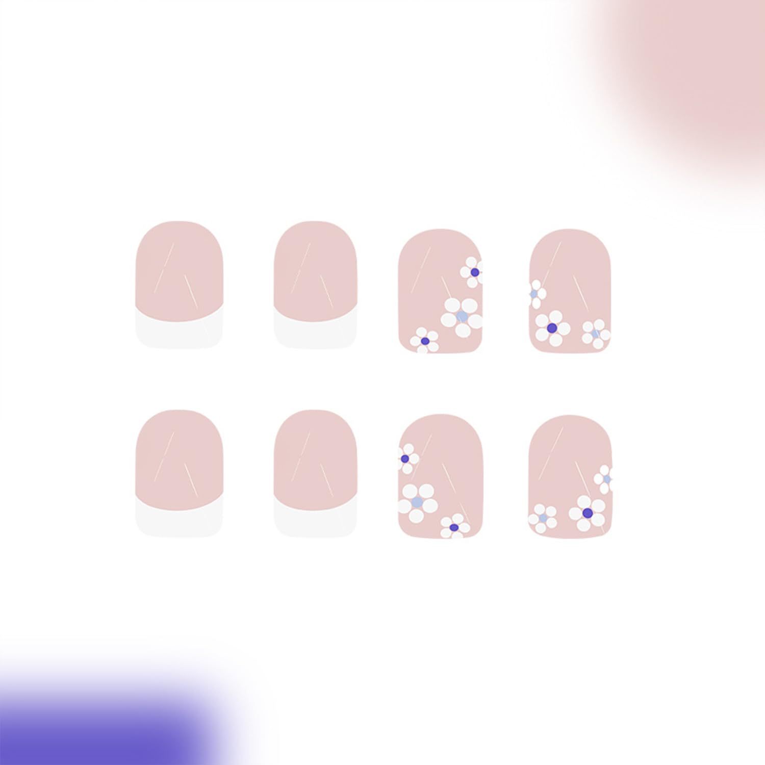 Tyuimhx White French Tip Press on Nails Short Square Fake Nails White Flowers False Nails Glossy Full Cover Stick on Nails Acrylic Floral Artificial Nails for Women Glue on Nails 24 Pcs - Image 3
